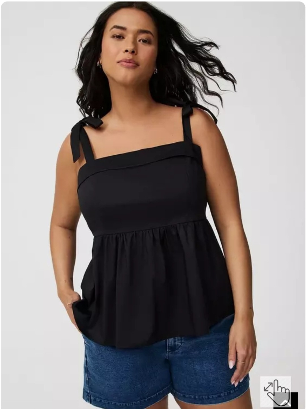 Black Tie-Shoulder Peplum Tank Top